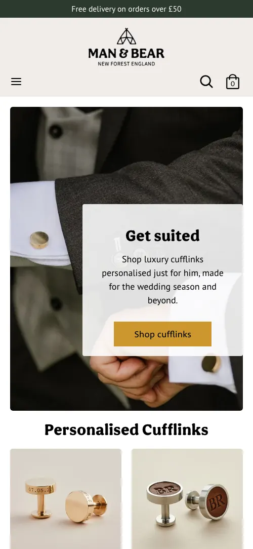 Man and Bear homepage on mobile