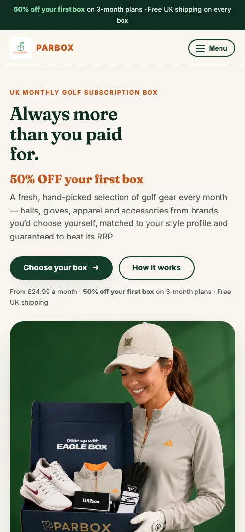 ParBox homepage on mobile